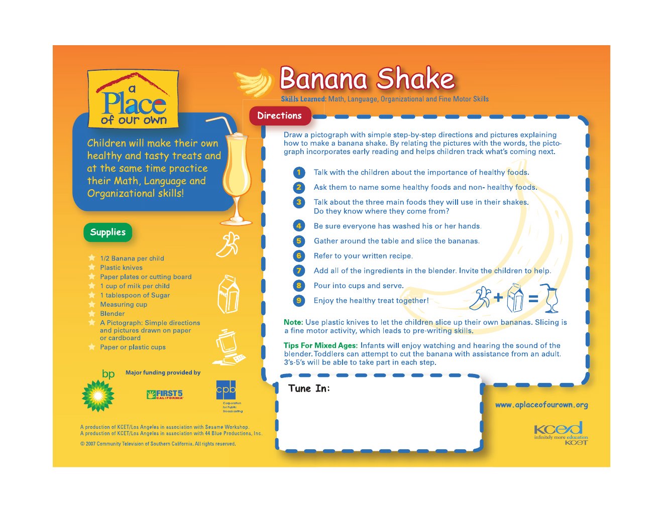 Banana Shake activity card