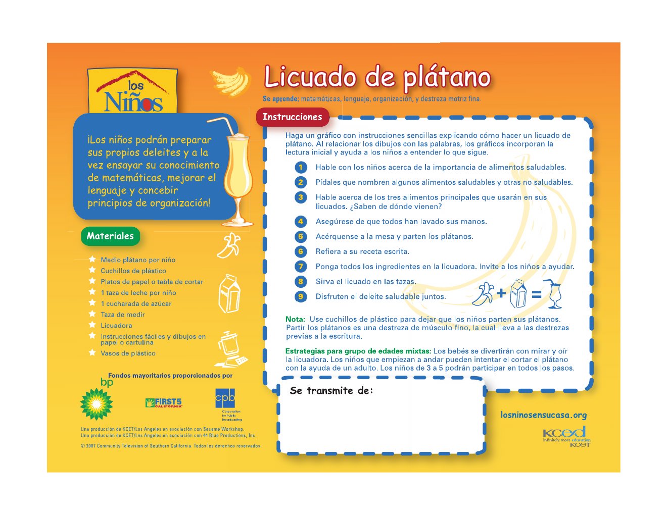 Licuado de platano activity card
