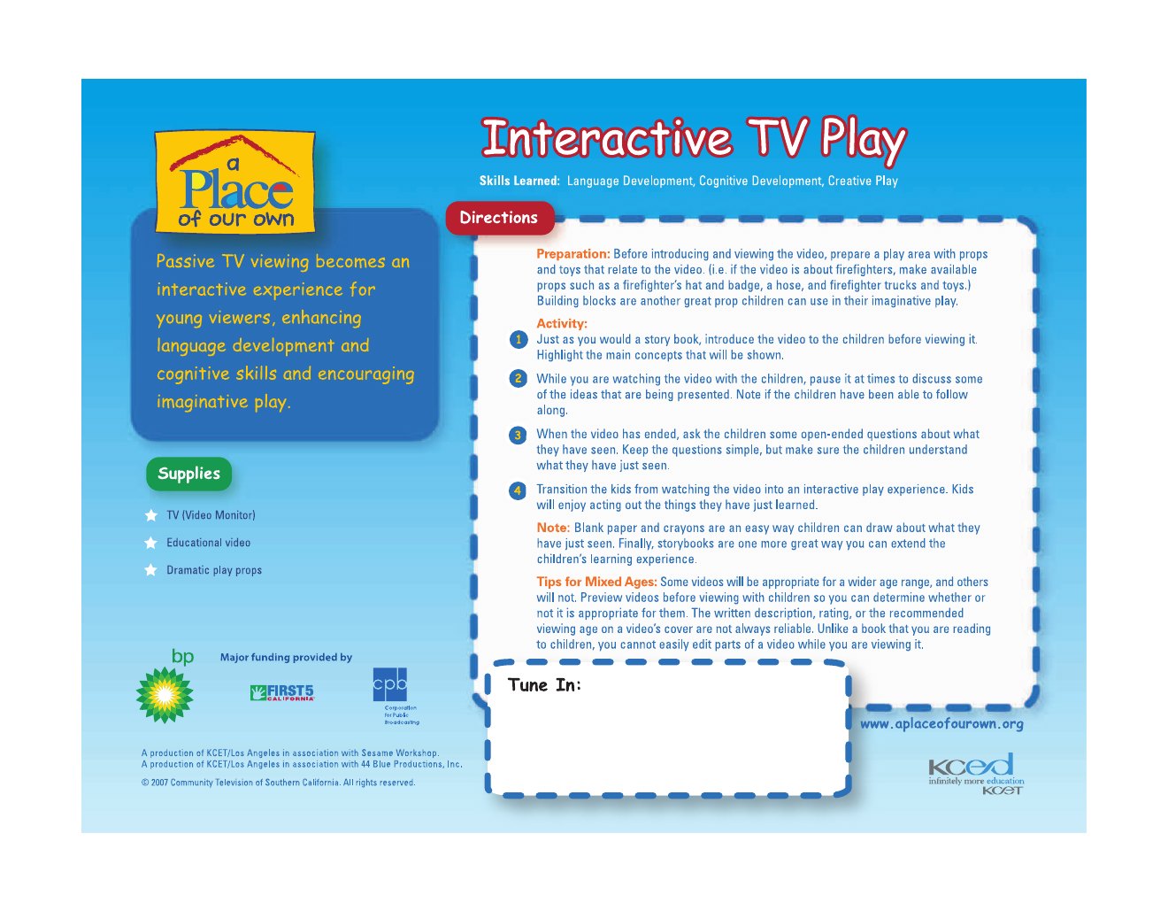 Interactive TV Play activity card