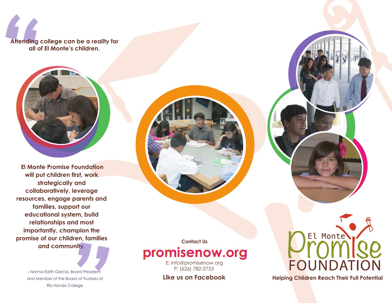 El Monte Promise Foundation outreach brochure featuring its brand and college-readiness message