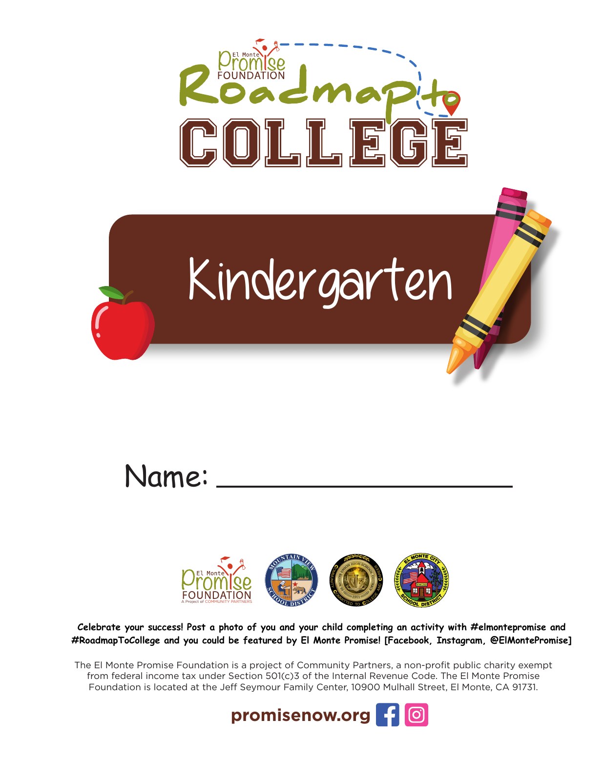 El Monte Promise Foundation Roadmap to College Kindergarten booklet cover